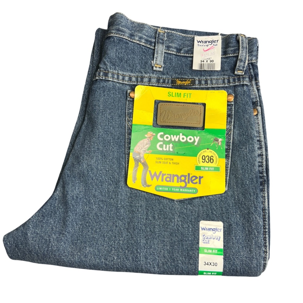 Wrangler Cowboy Cut 936 Slim Fit Jeans Mens 34x30 Stonewash Blue NWT 936RST